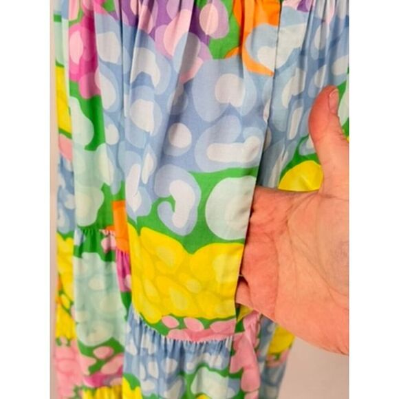 Emily McCarthy Floral Tiered Maxi Dress S Multi Tie Shoulder Summer Boho EUC - Picture 2 of 12